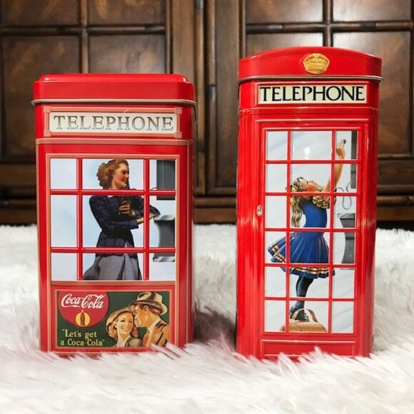 Set of 2 Vintage Coca-Cola Phone Booth Tin + Churchill's Phone Kiosk Money Box - Picture 2 of 8